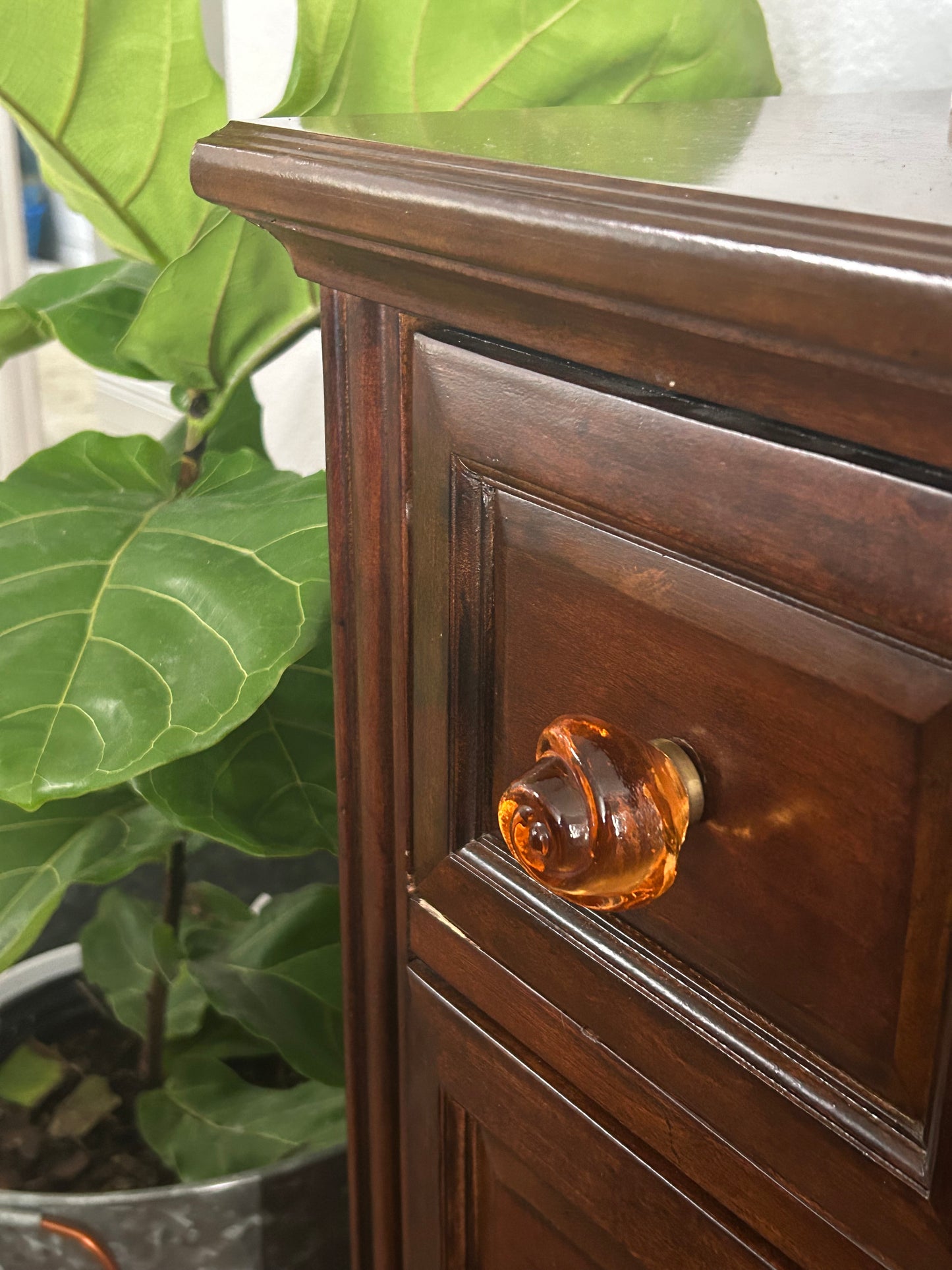Amber Rosebud Glass Knob